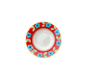 Color Me Mine Scottsdale Floral Red Rimmed Bowl