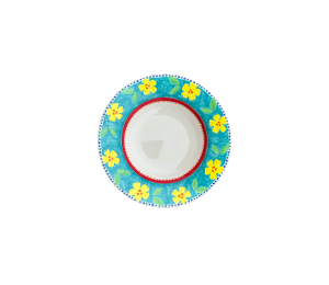 Color Me Mine Scottsdale Floral Blue Rimmed Bowl
