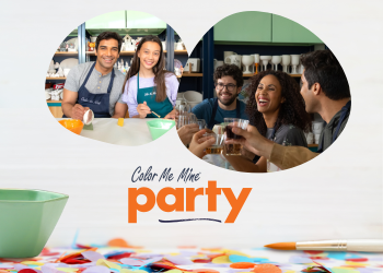 Group of people having fun painting pottery and sipping on wine